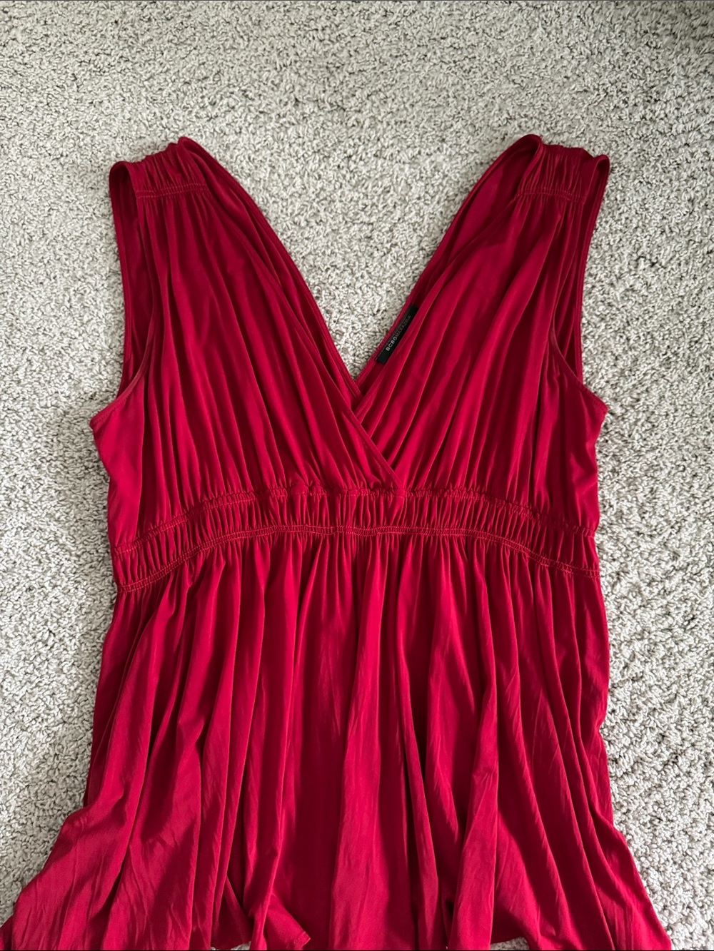 BCBGMaxAzria Deep V Red Pleated Sleeveless Camisole